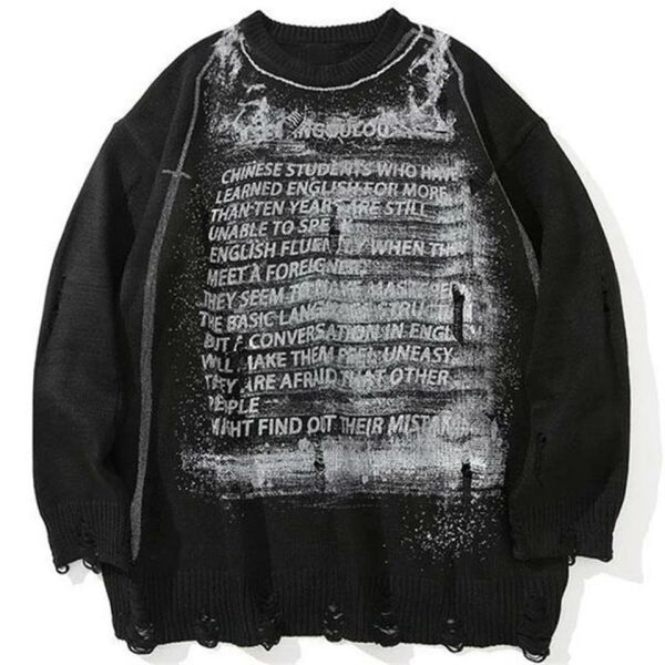 Vintage Harajuku Graffiti Desenli Unisex Oversize Siyah Kazak