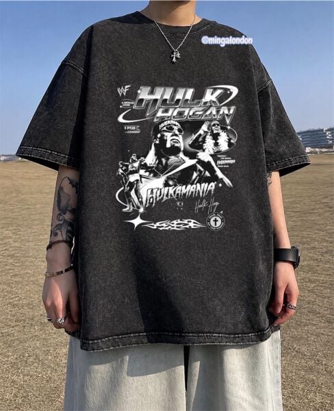Yıkamalı Kumaş Hulk Hogan Baskılı Oversize T-Shirt