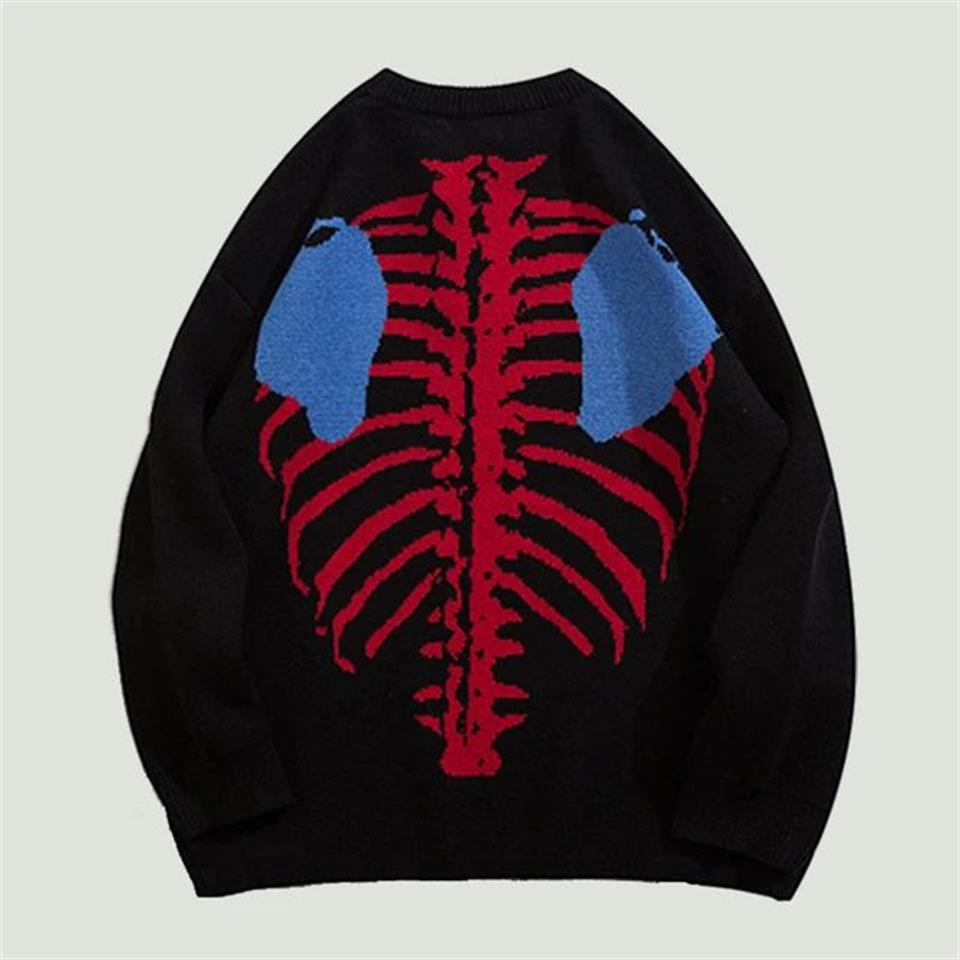 Harajuku Skeleton Heart Unisex Oversize Siyah Kazak