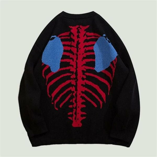 Harajuku Skeleton Heart Unisex Oversize Siyah Kazak