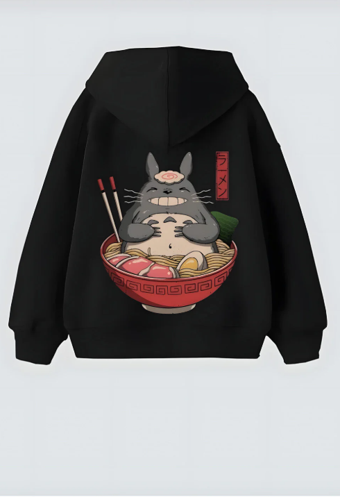 Totoro İn The Ramen Tasarım Unisex Oversize Kapşonlu Hoodie Sweatshirt