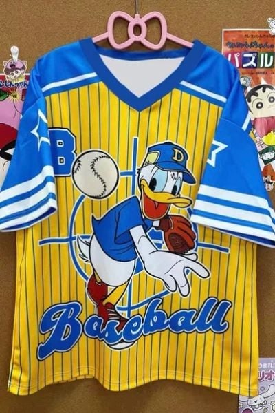 Mavi V Yaka Donald Duck Baseball Jersey T-shirt