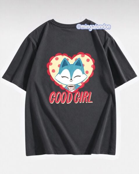 Good Girl Sırt Baskılı Füme T-Shirt