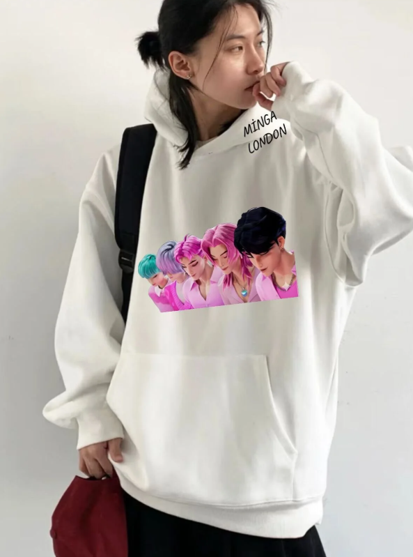 Unisex Boys Stil Renkli Baskılı Beyaz Oversize Sweatshirt