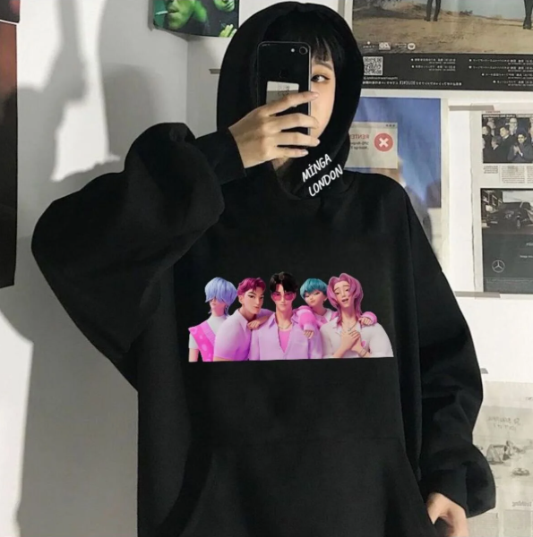 Unisex Boys Stil Renkli Baskılı Siyah Oversize Sweatshirt