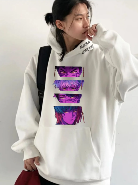 Unisex Demon Hunters Stil Renkli Baskılı Beyaz Oversize Sweatshirt