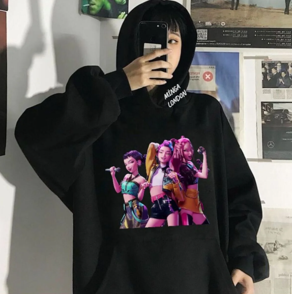 Unisex Girl Stil Renkli Baskılı Siyah Oversize Sweatshirt