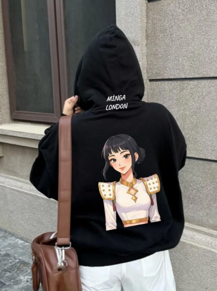 Unisex Girl Stil Renkli Baskılı Siyah Oversize Sweatshirt