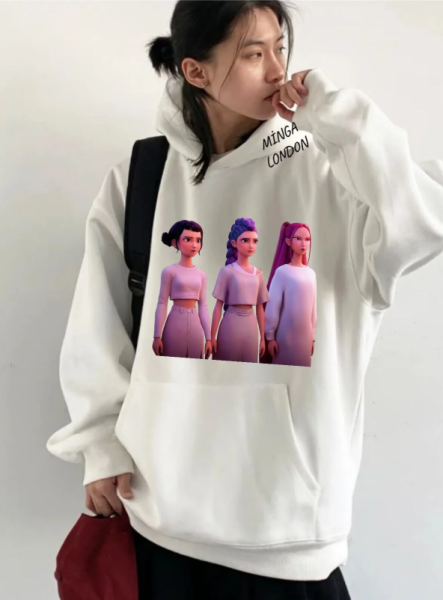 Unisex Girls Stil Renkli Baskılı Siyah Oversize Sweatshirt