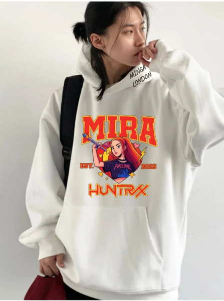 Unisex Huntrx Mira Stil Renkli Baskılı Beyaz Oversize Sweatshirt