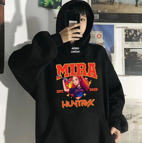 Unisex Huntrx Mira Stil Renkli Baskılı Siyah Oversize Sweatshirt