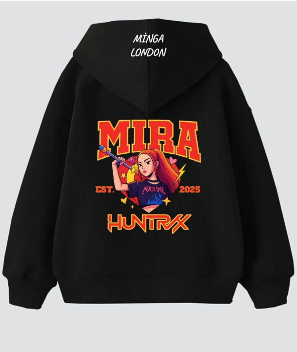 Unisex Huntrx Mira Stil Renkli Baskılı Siyah Oversize Sweatshirt