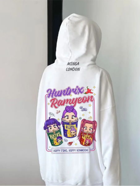 Unisex Huntrx Ramen Stil Renkli Baskılı Beyaz Oversize Sweatshirt