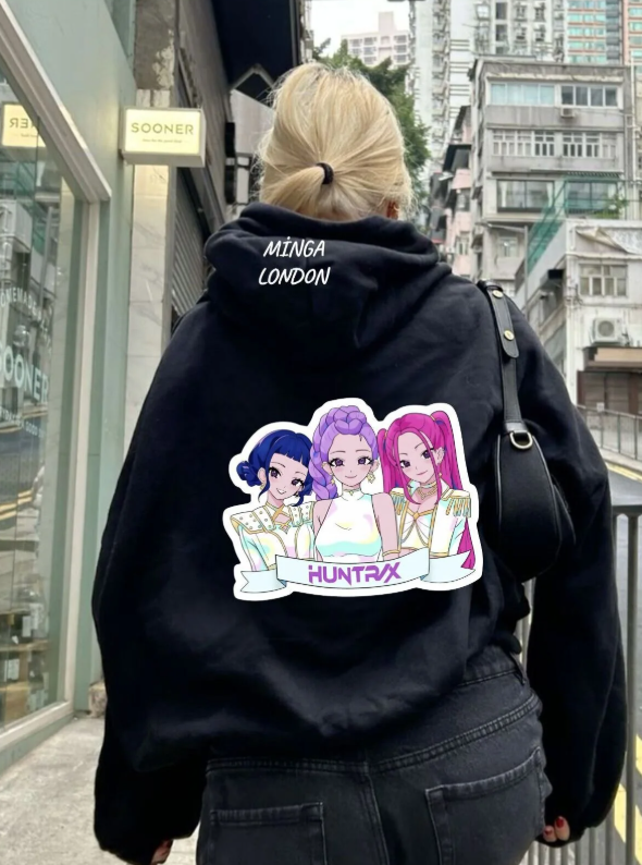 Unisex Huntrx Stil Renkli Baskılı Siyah Oversize Sweatshirt