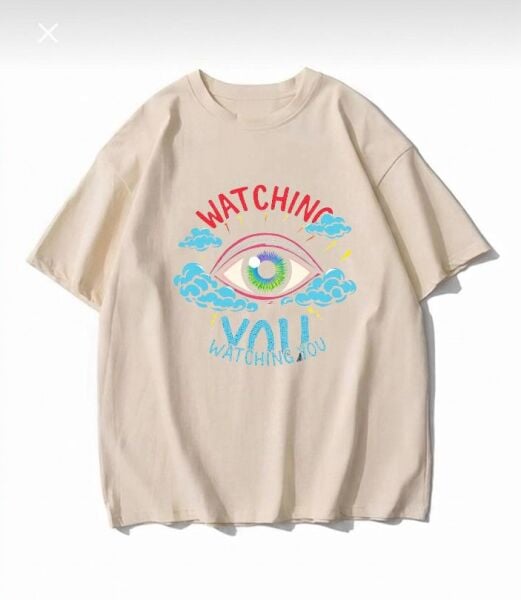 Watching You Baskılı Bej T-Shirt