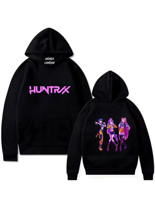 Unisex Huntrx Stil Renkli Baskılı Siyah Oversize Sweatshirt