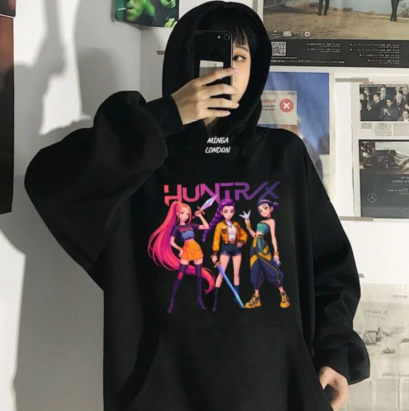 Unisex Huntrx Stil Renkli Baskılı Siyah Oversize Sweatshirt