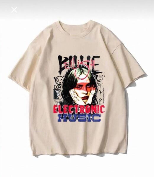 Bıllıe Eılısh Eloctronıc Music Baskılı Bej T-Shirt