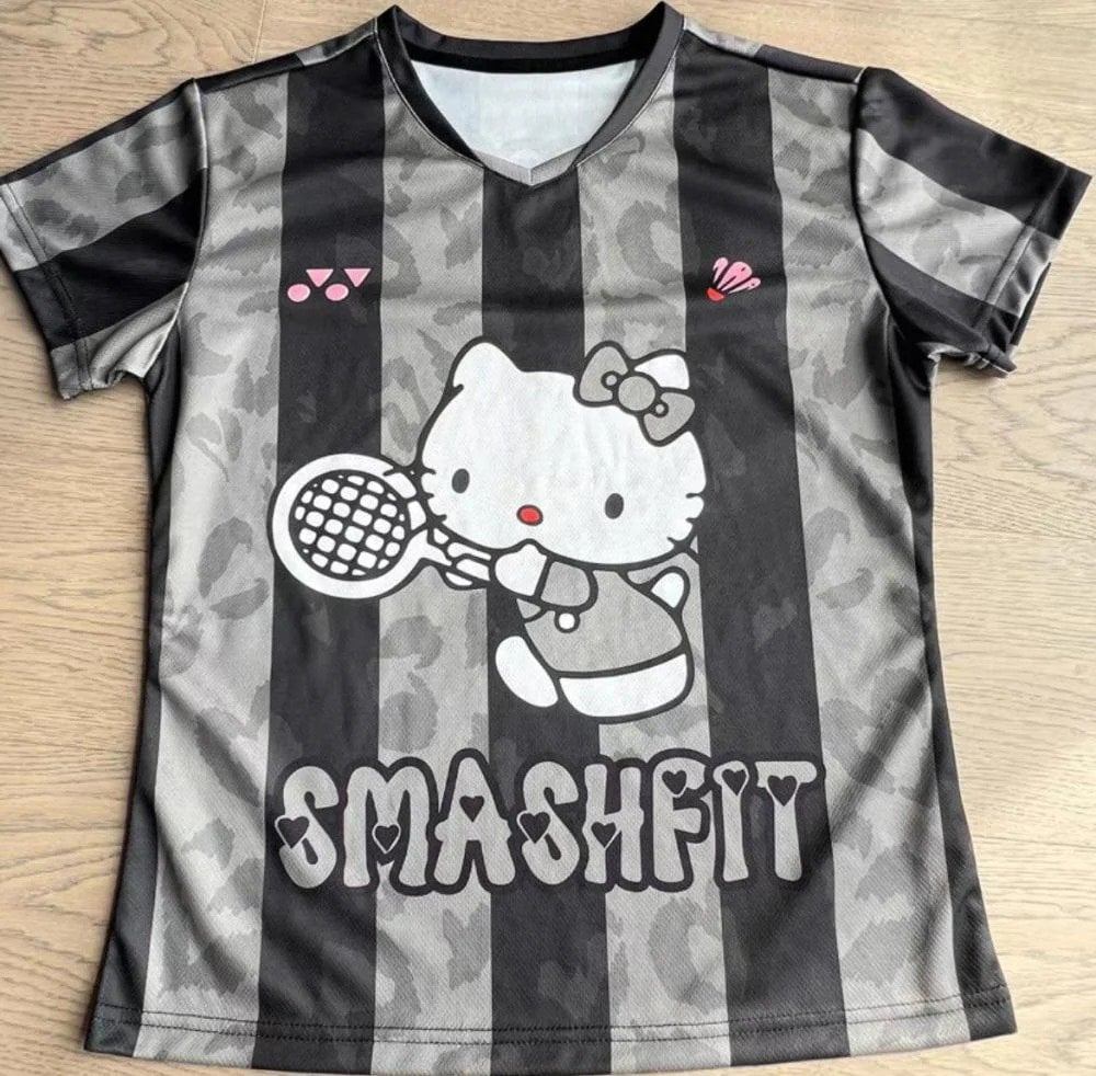 Siyah Gri Çizgili Hello Kitty Detail Unisex Jersey Forma