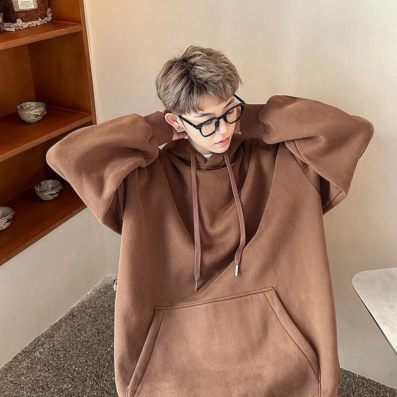 Düz Kahverengi Oversize (Unisex) Kalın Kumaş Kapşonlu