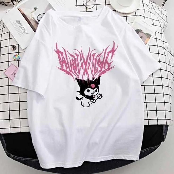 Beyaz Kuromi Pink Baskılı T-shirt S