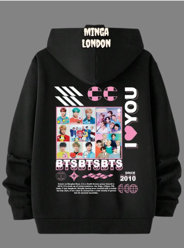Unisex Siyah Grup Baskılı Oversize Sweatshirt
