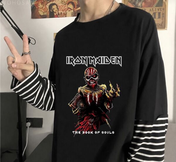 Fake Kollu Iron Maıden Baskılı Oversize T-Shirt