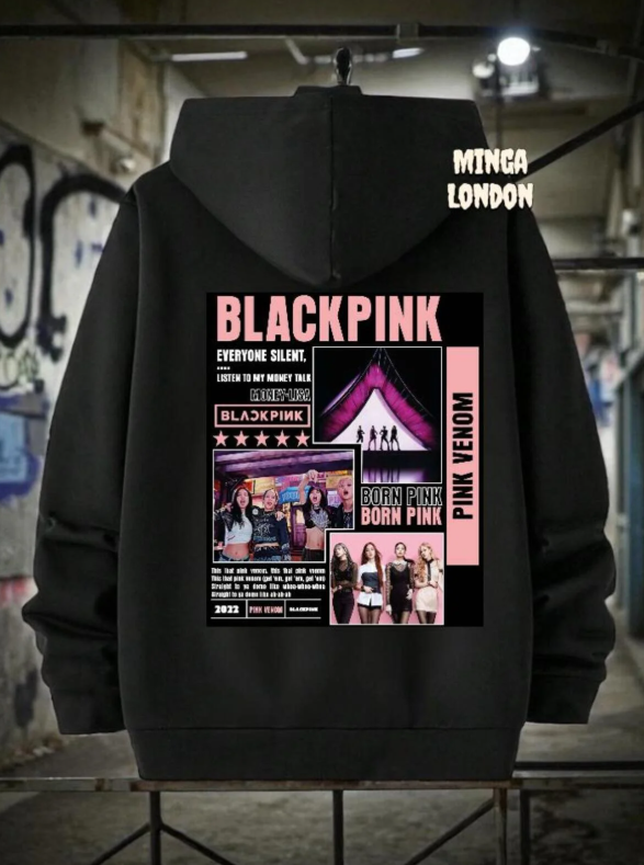 Unisex Siyah Grup Baskılı Oversize Sweatshirt