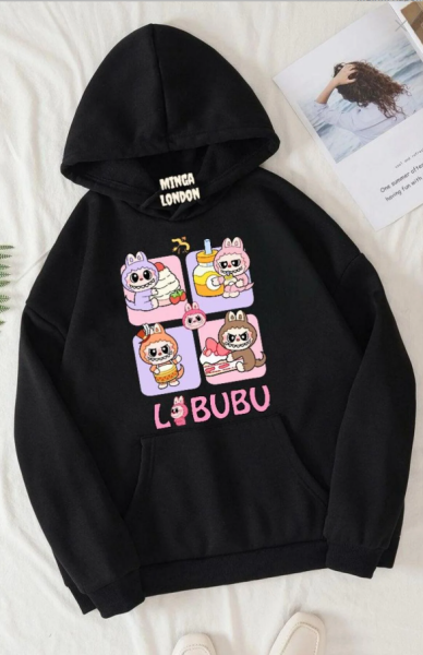 Unisex Siyah Oyuncak Baskılı Oversize Sweatshirt