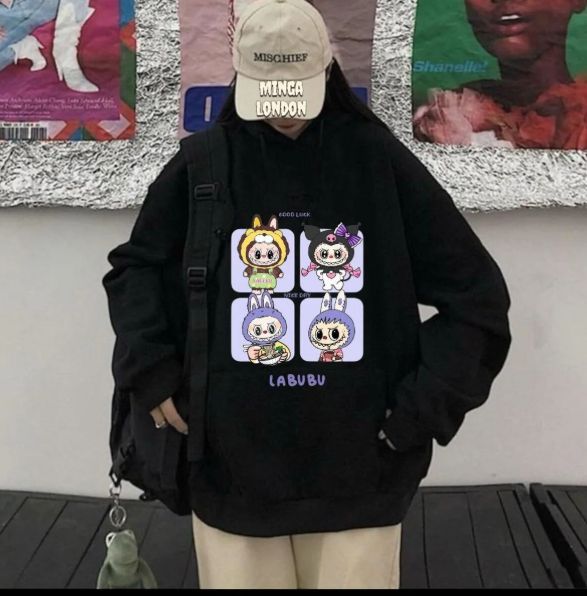 Unisex Siyah Oyuncak Baskılı Oversize Sweatshirt