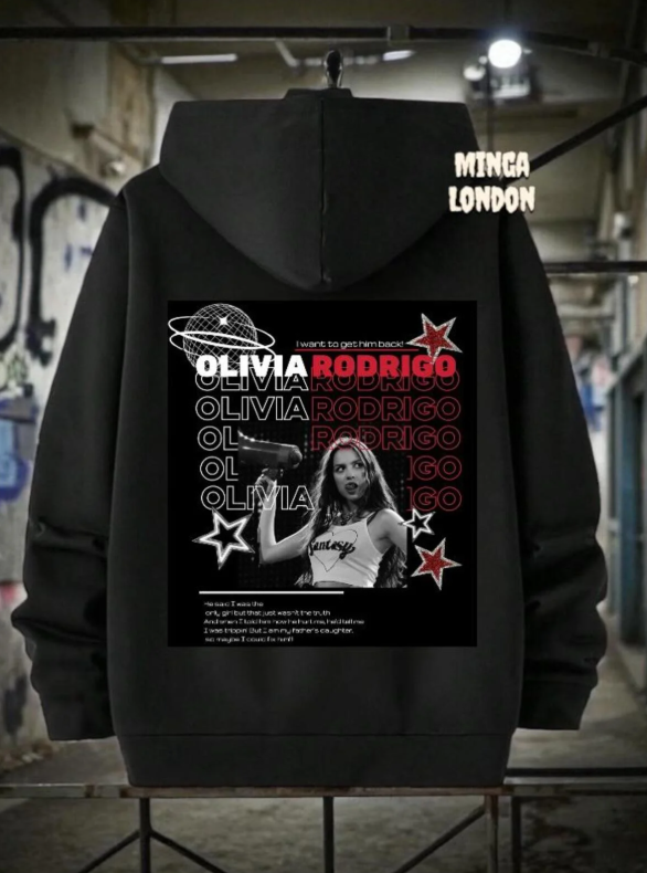 Unisex Siyah Şarkıcı Baskılı Oversize Sweatshirt