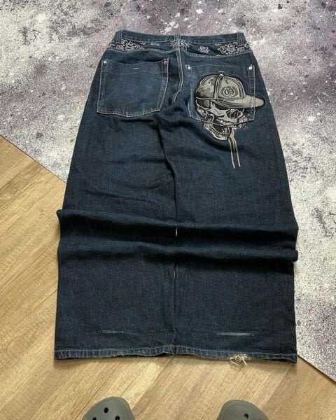 Lacivert Gothic Skull Jean
