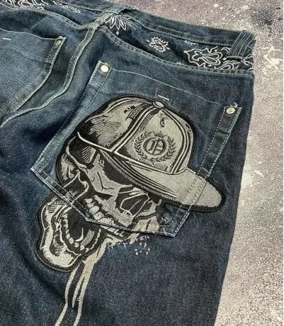 Lacivert Gothic Skull Jean
