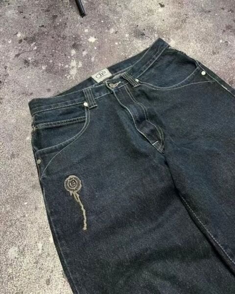 Lacivert Gothic Skull Jean
