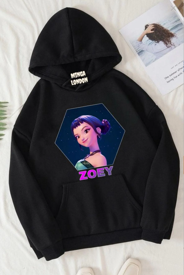 Unisex Siyah Zoey Baskılı Oversize Sweatshirt