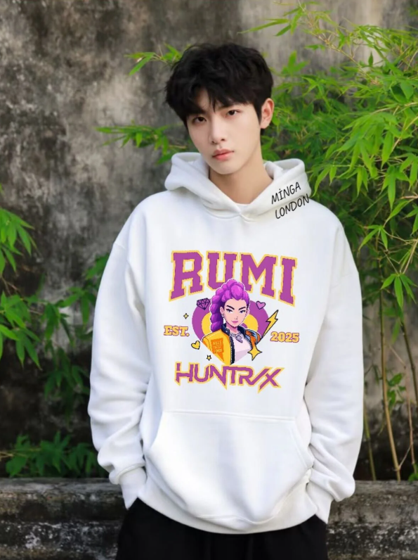 Unisex Stil Huntrx Rumi Renkli Baskılı Beyaz Oversize Sweatshirt