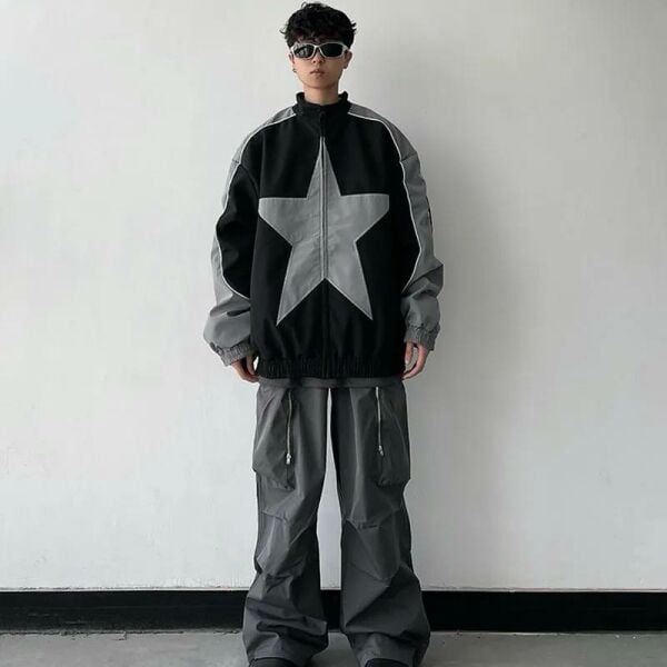 Y2k Star Patchwork Bomber Ceket