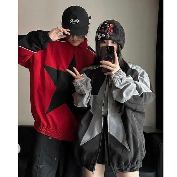 Y2k Star Patchwork Bomber Ceket