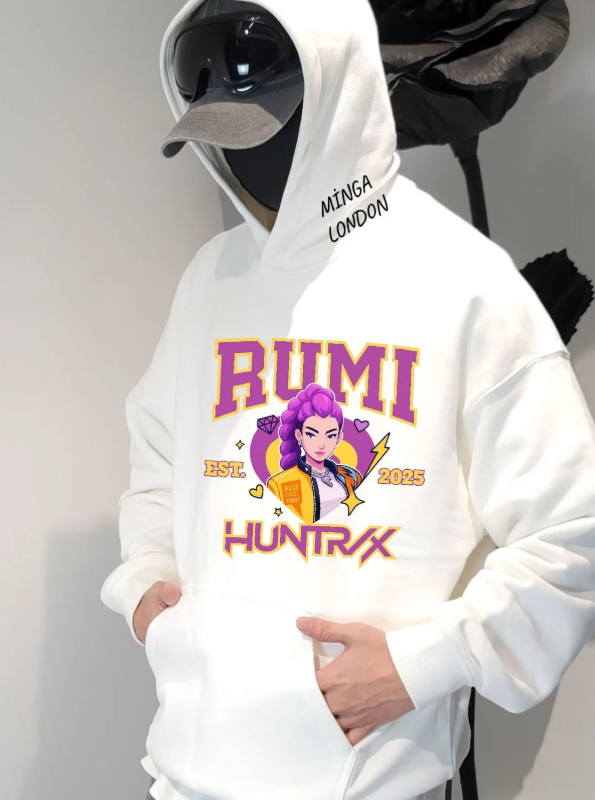 Unisex Stil Huntrx Rumi Renkli Baskılı Beyaz Oversize Sweatshirt