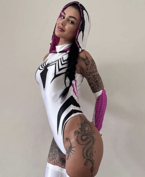 Beyaz Spider Kolluklu Bodysuit