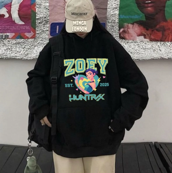 Unisex Stil Huntrx Zoey Renkli Baskılı Siyah Oversize Sweatshirt