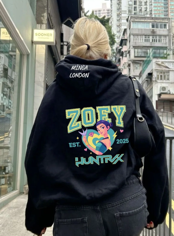 Unisex Stil Huntrx Zoey Renkli Baskılı Siyah Oversize Sweatshirt