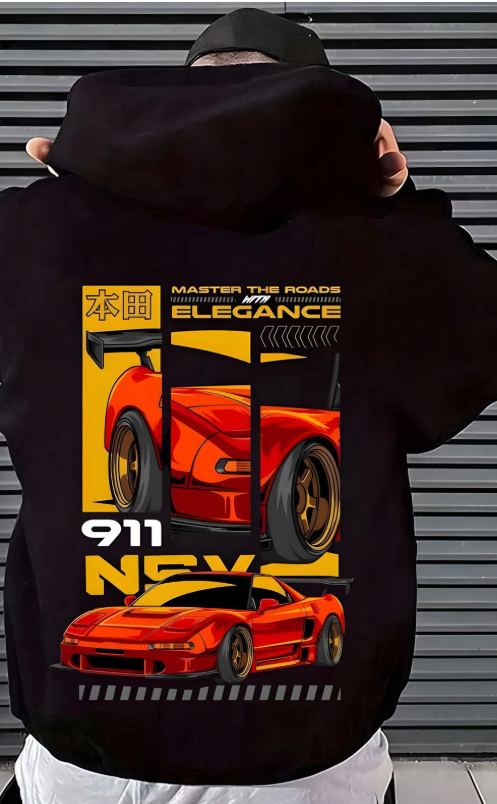 Won Black 911 Tasarım Unisex Oversize Kapşonlu Hoodie Sweatshirt