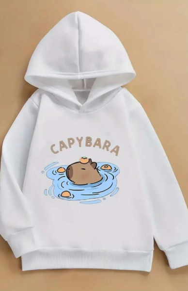 Capybara Beyaz Kapşonlu Sweatshirt