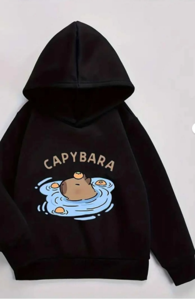 Capybara Siyah Kapşonlu Sweatshirt