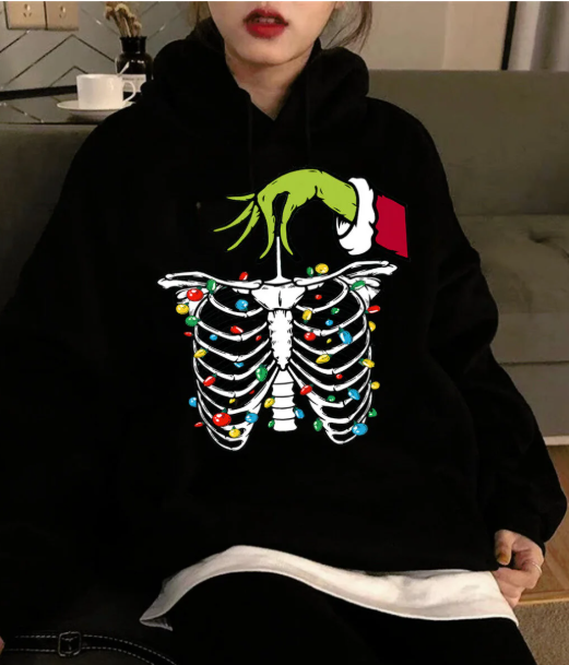 Christmas Gothic Baskılı Siyah Unisex Oversize Kapüşonlu Sweatshirt
