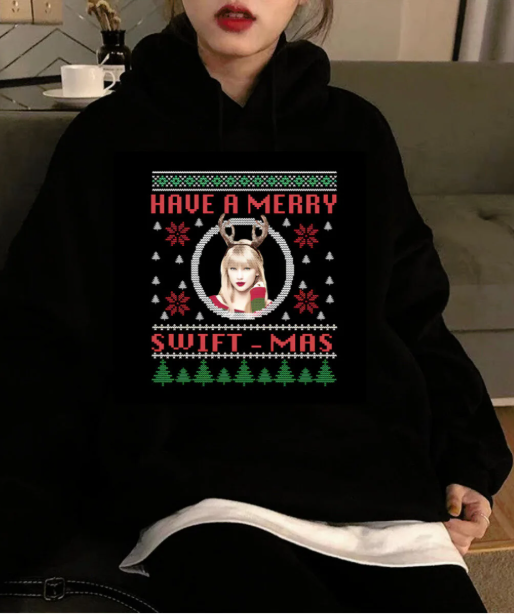 Have a Merry Baskılı Siyah Unisex Oversize Kapüşonlu Sweatshirt