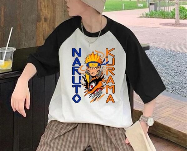 Reglan Kol Naruto Kurama Baskılı T-Shirt