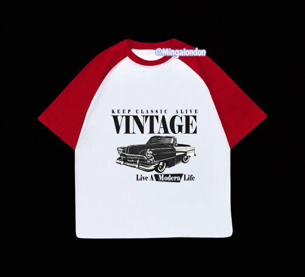 Kırmızı Reglan Kol Keep Classıc Alıve Vıntage Baskılı T-Shirt