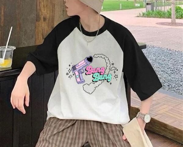 Reglan Kol Bang Bang Baskılı T-Shirt
